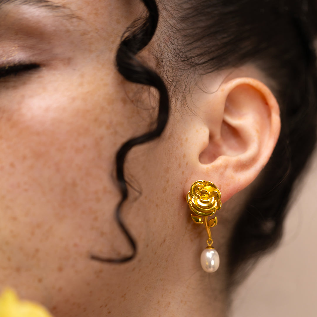 Gold Vermeil Ella Rose Pearl Earrings