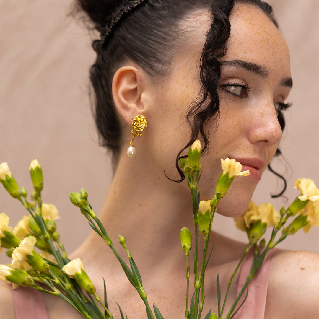 Gold Vermeil Ella Rose Pearl Earrings