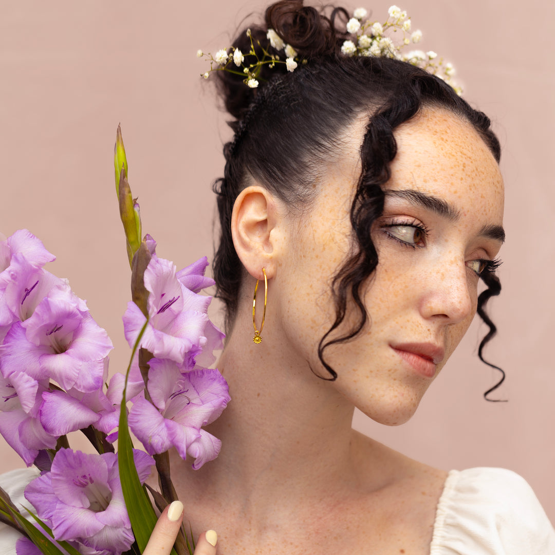 Gold Vermeil Rosie Flower Hoop Earrings